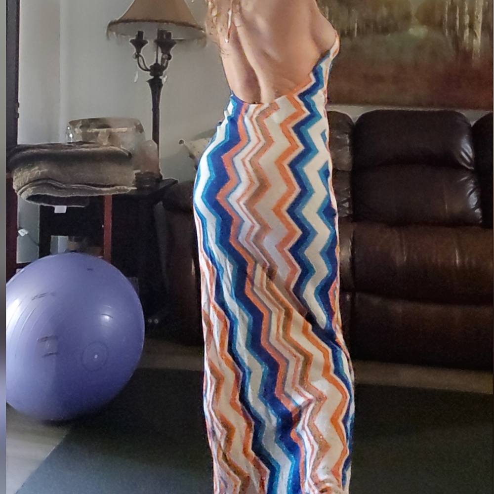 MC2 Saint Barth Strapless Zigzag Dress - Blue, Orange, White - Picture 3 of 9